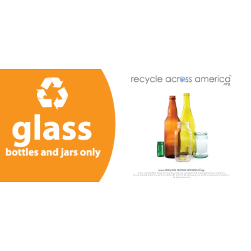 Recycle Across America Glass Standardized Recycling Label, GLASS-0409, 4in x 9in, Orange