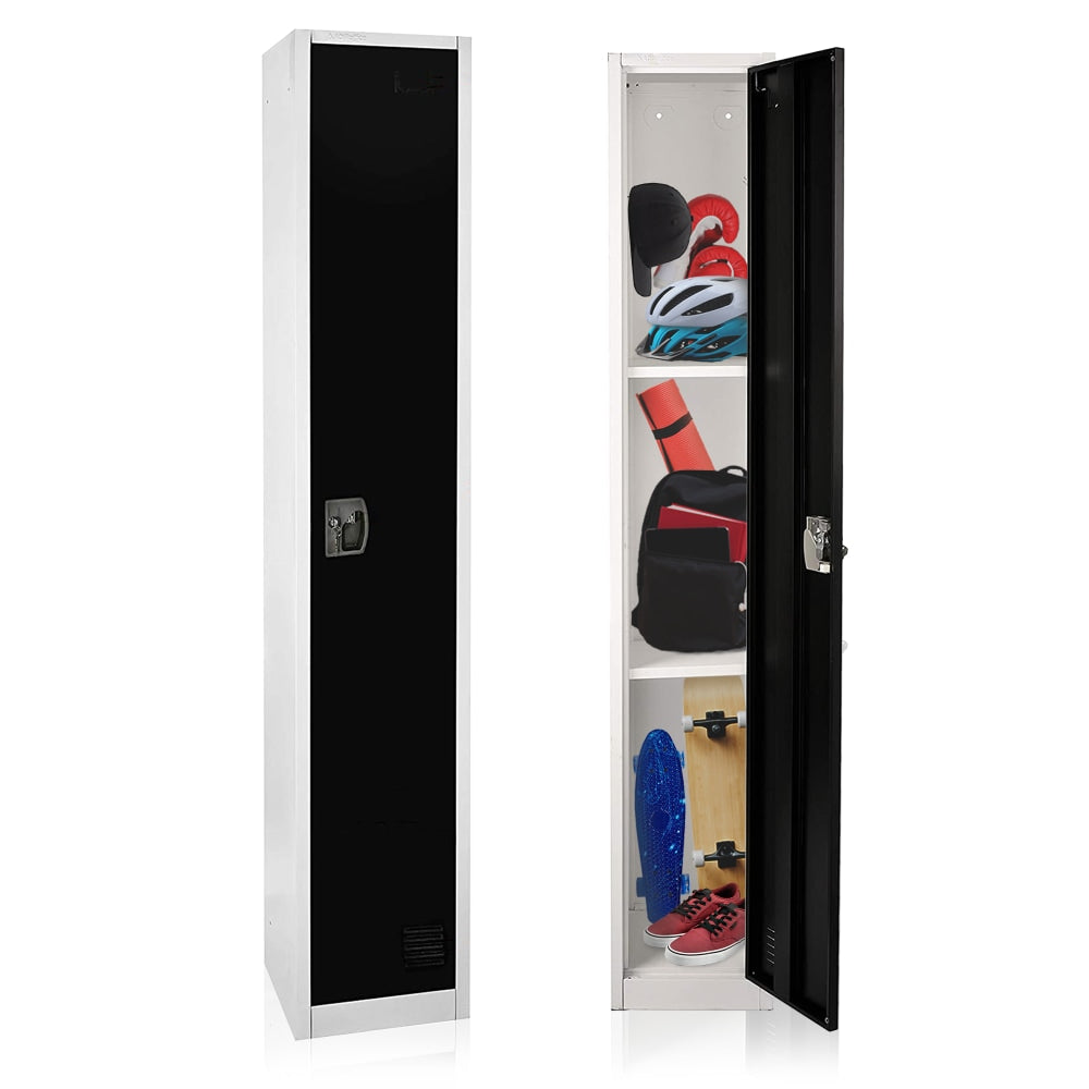 Alpine 1-Tier Steel Lockers, 72inH x 12inW x 12inD, Black, Set Of 2 Lockers