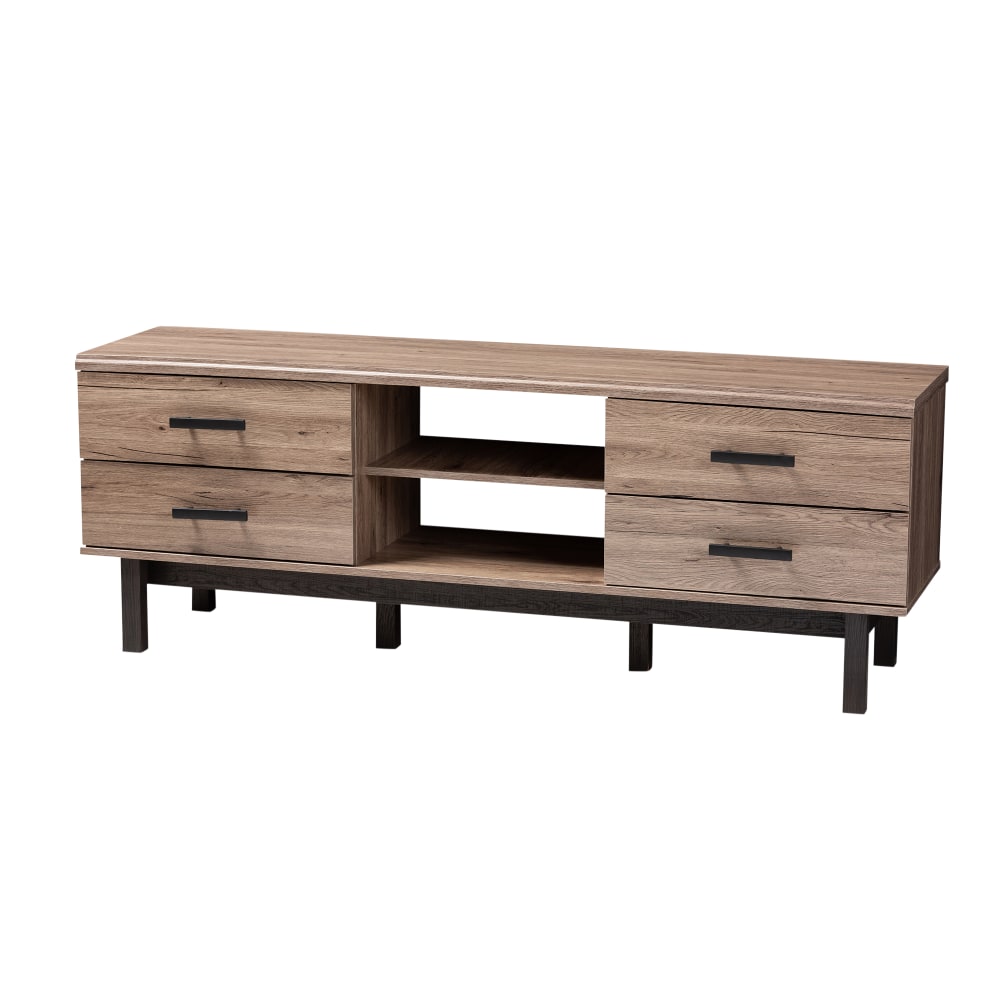 Baxton Studio TV Stand With 4 Drawers And 2 Shelves, 23inH x 63inW x 15-3/4inD, Oak/Black