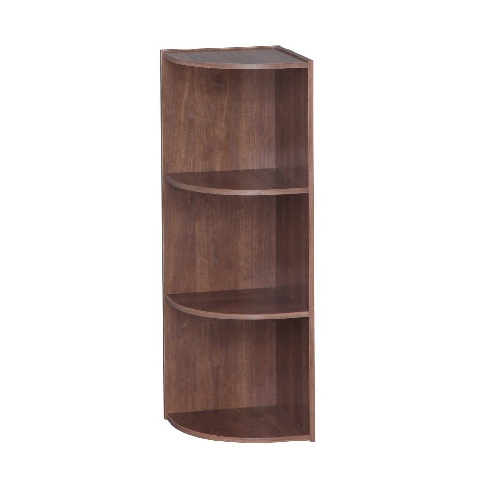 IRIS 35inH Curved 3-Shelf Corner Bookcase, Brown