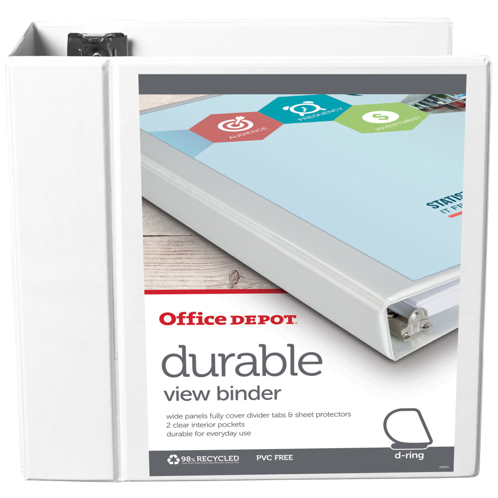 Office Depot Brand Durable View 3-Ring Binder, 5in Slant Rings, White