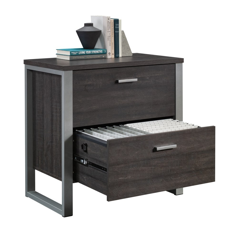 Sauder Rock Glen 30inW x 18inD Lateral 2-Drawer Locking File Cabinet, Blade Walnut/Silver