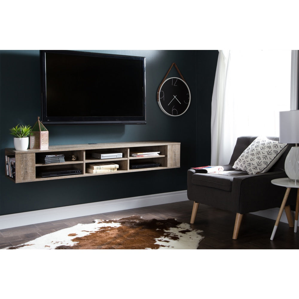 South Shore City Life 66in Wide Wall Mounted Media Console, Weathered Oak