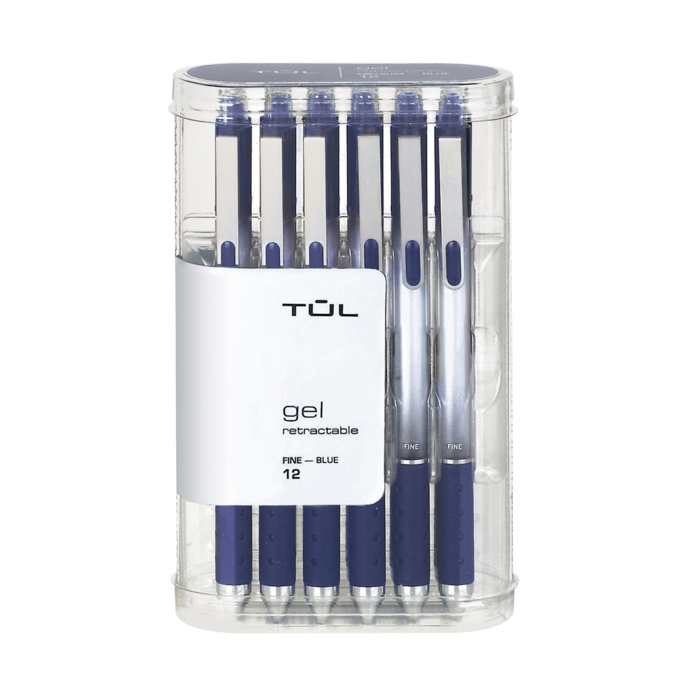 TUL GL Series Retractable Gel Pens, Fine Point, 0.5 mm, Silver Barrel, Blue Ink, Pack Of 12 Pens