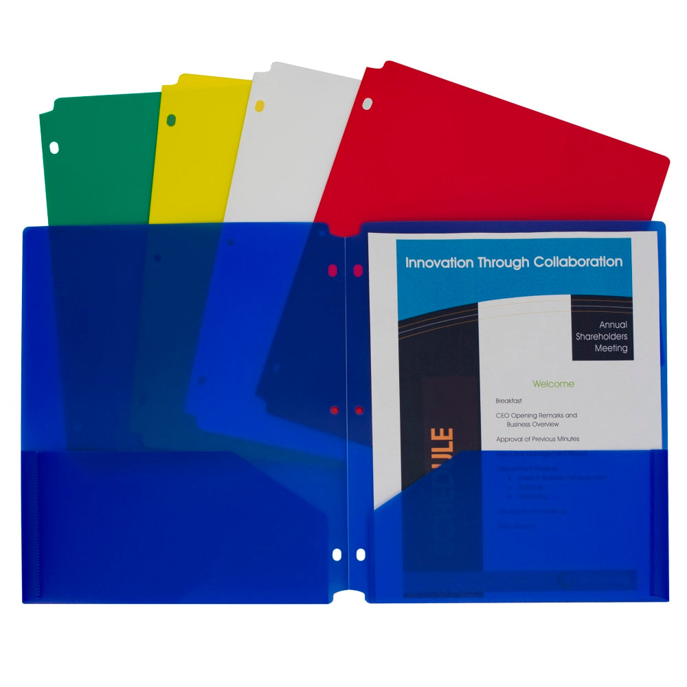 C-Line 2-Pocket 3-Hole Punched Portfolio Folders, 8-1/2in x 11in, Assorted Colors, 10 Folders Per Pack, Set Of 2 Packs