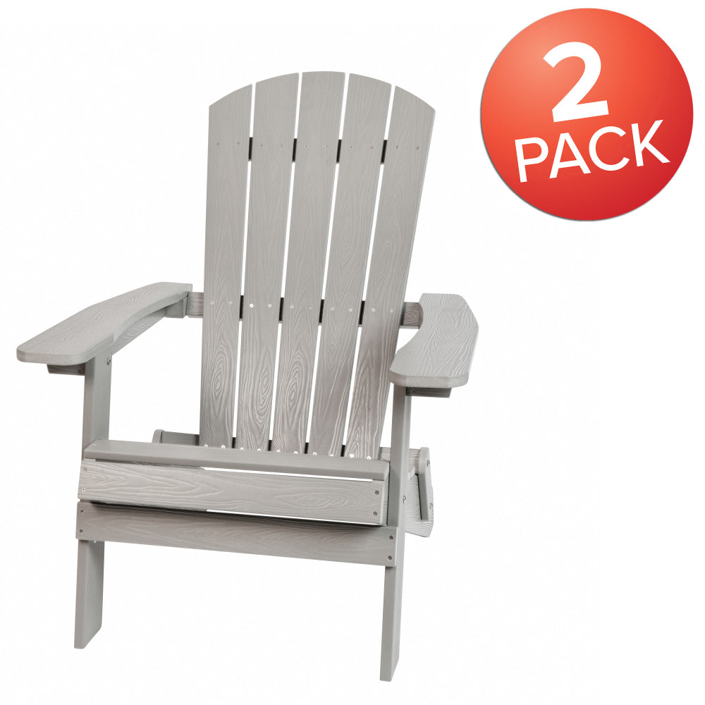 Flash Furniture Charlestown All-Weather Poly Resin Folding Adirondack Chairs, Gray, Set Of 2 Chairs