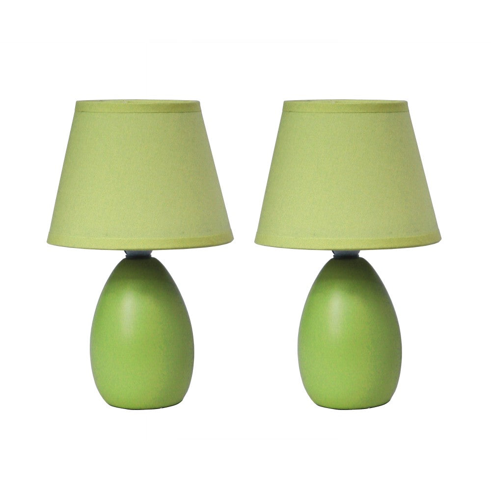 Simple Designs Mini Egg Oval Ceramic Table Lamp, 9.45inH, Green, 2pk