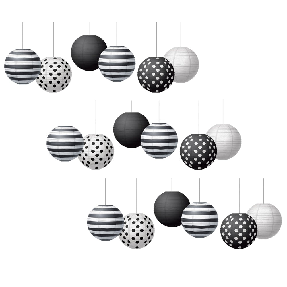 Teacher Created Resources Black & White 8in Hanging Paper Lanterns, 6 Per Pack, 3 Packs