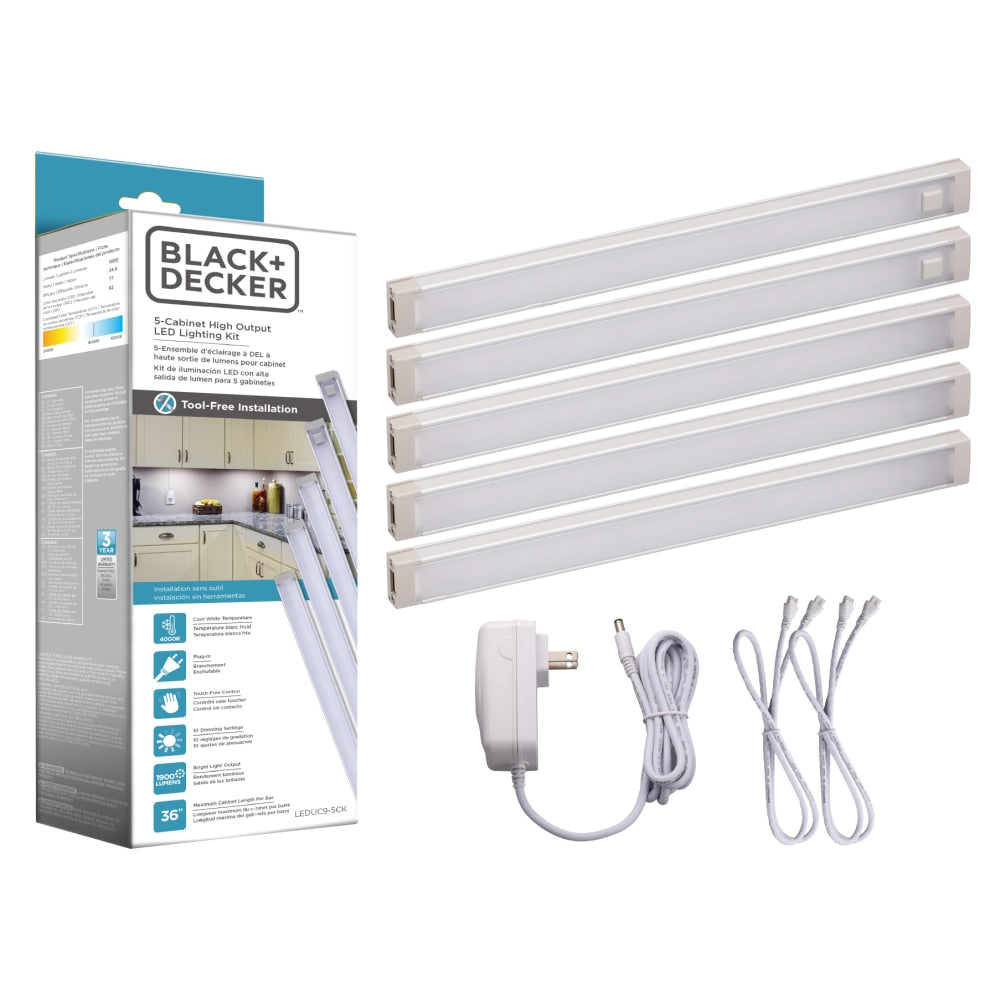 BLACK+DECKER 5-Bar Under-Cabinet LED Lighting Kit, 9in, Cool White