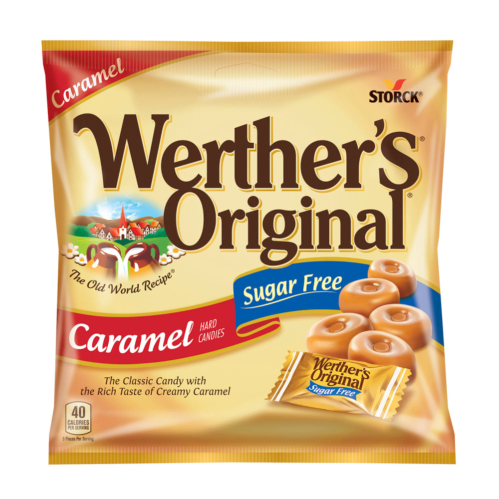 Werthers Original Sugar-Free Caramel Hard Candies, 1.46 Oz, Pack Of 12 Bags