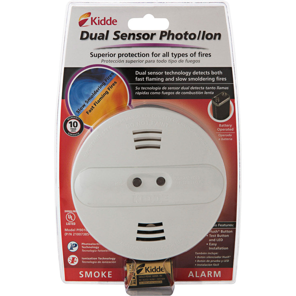 Kidde Dual-sensor Smoke Alarm - 9 V - Audible, Visual - White