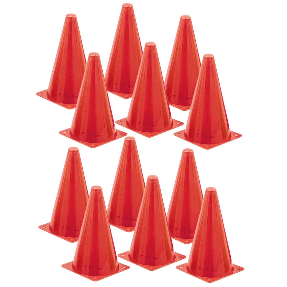 Champion Sports High-Visibility Safety Cones, 9in, Bright Orange, Pack Of 12 Cones