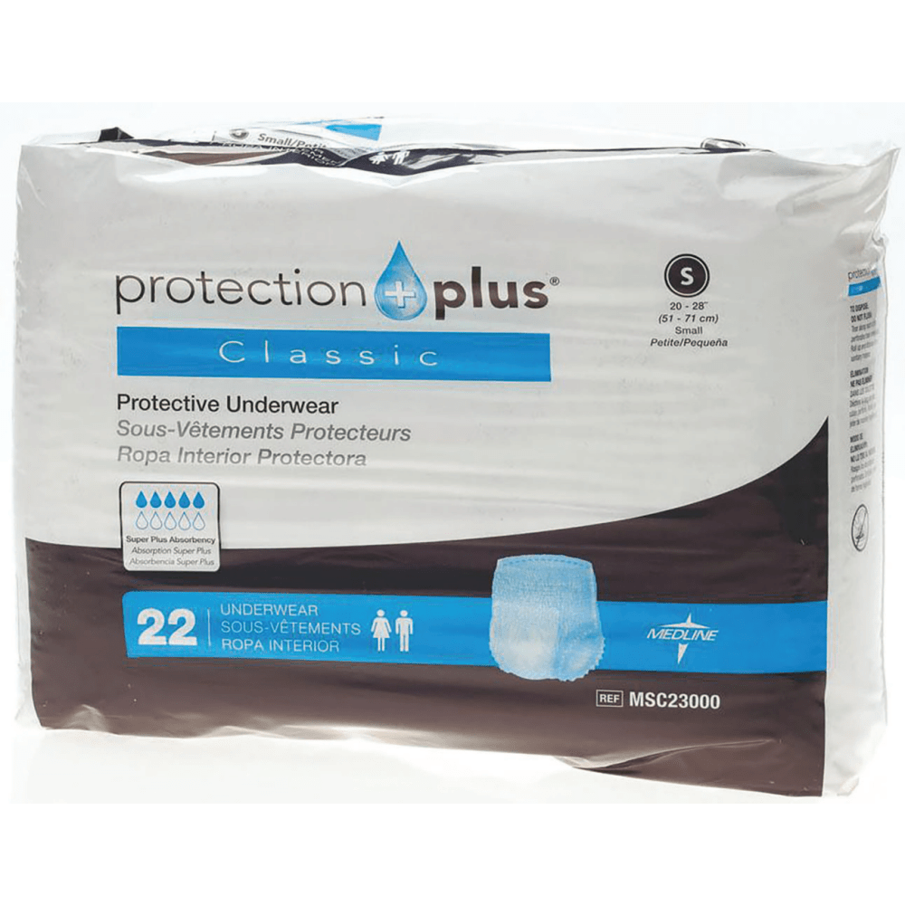 Protection Plus Classic Protective Underwear, Small, 20 - 28in, White, 22 Per Bag, Case Of 4 Bags