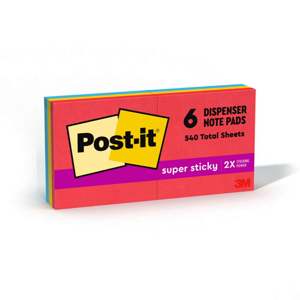 Post-it Super Sticky Pop Up Notes, 3 in x 3 in, 6 Pads, 90 Sheets/Pad, 2x the Sticking Power, Playful Primaries Collection