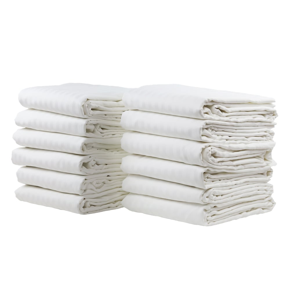 1888 Mills Lotus Satin Stripe King Fitted Sheets, 78in x 80in x 15in, White, Pack Of 12 Sheets