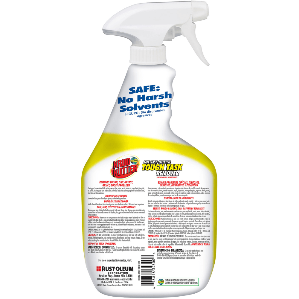 Krud Kutter Tough Task Remover Spray, 32 Oz, Clear, Pack Of 4 Spray Bottles