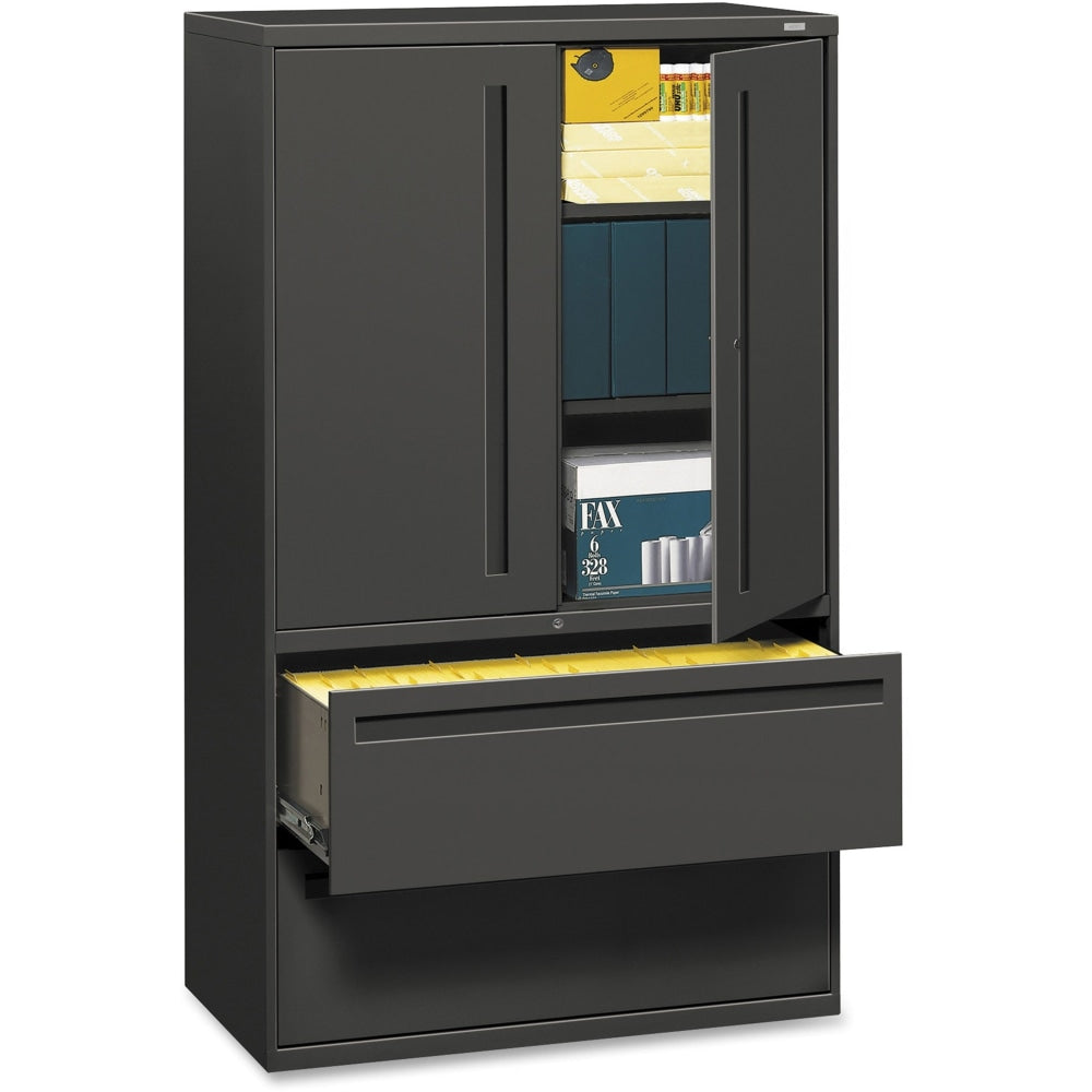 HON Brigade 700 42inW x 18inD Lateral 2-Drawer Combo File Cabinet, Charcoal