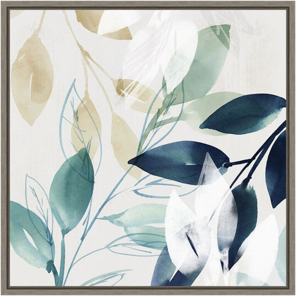 Amanti Art Green Sleeves II (Leaves) by Isabelle Z Framed Canvas Wall Art Print, 16in x 16in, Graywash