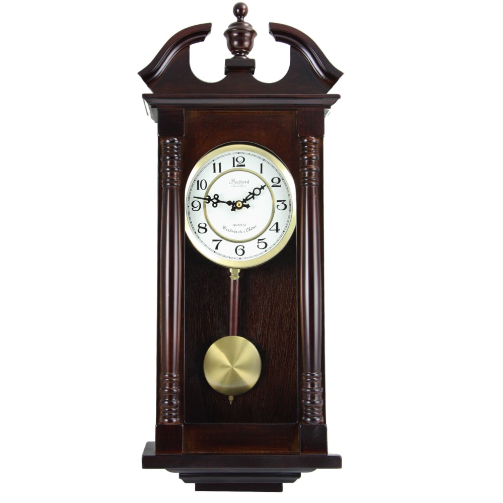 Bedford Clocks Wall Clock, 27-1/2inH x 11-3/4inW x 4-3/4inD, Cherry Oak