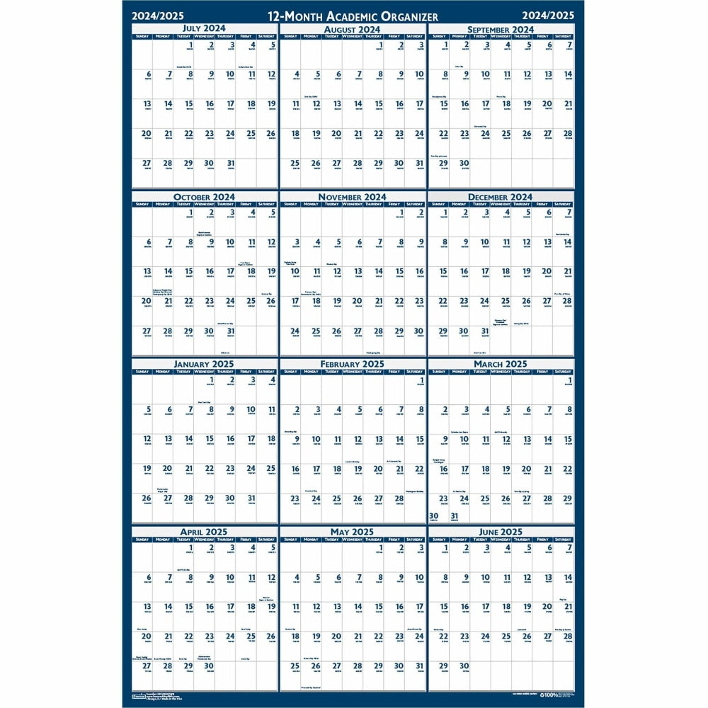 House of Doolittle Academic Wall Calendar, 24in x 37in, Blue/Gray, July 2022 to June 2023