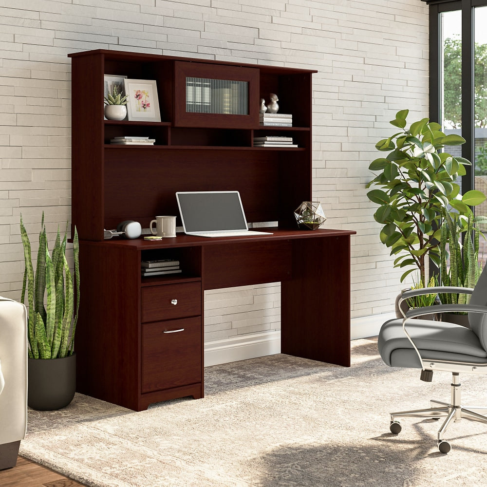 Bush Furniture Cabot 60inW Computer Desk With Hutch And Drawers, Harvest Cherry, Standard Delivery