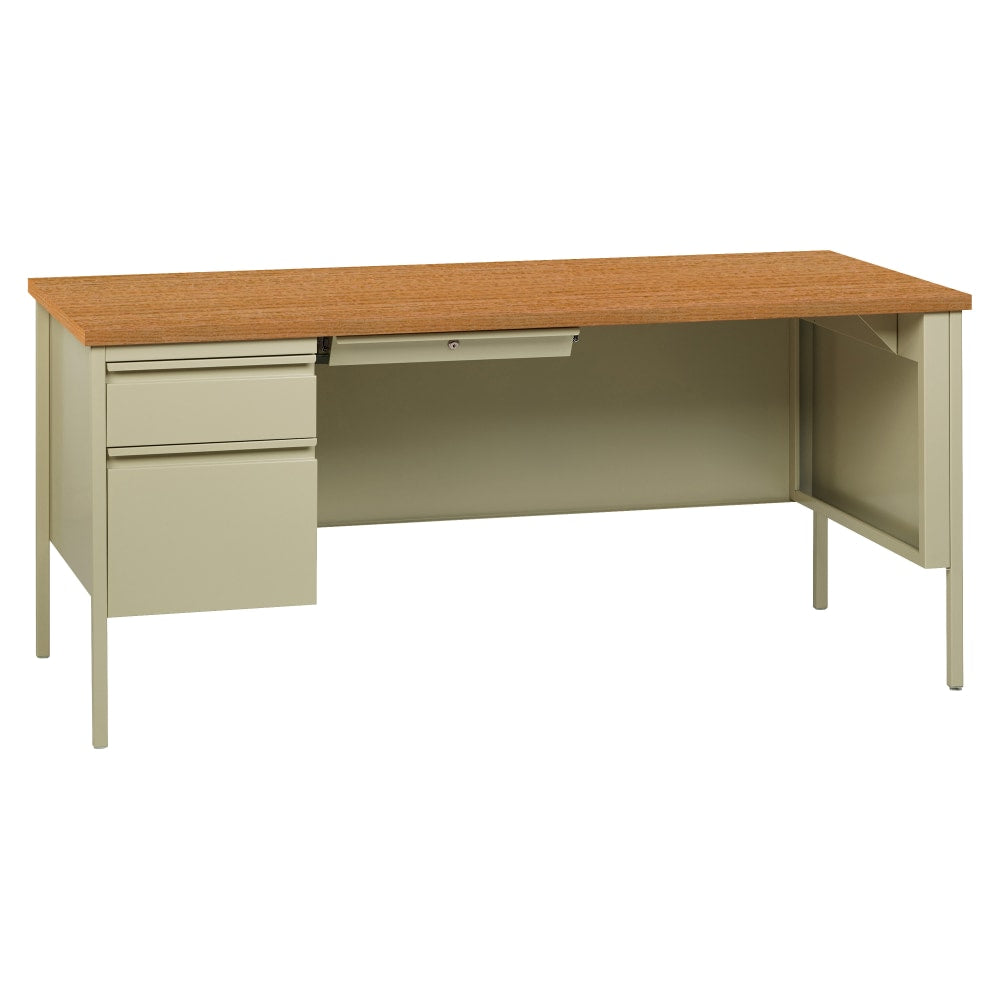 Lorell Fortress 66inW Steel Pedestal Computer Desk, Left-Hand, Oak/Putty