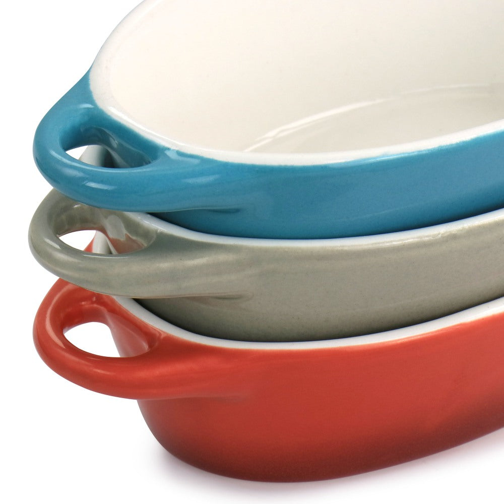 Crock-Pot Wexford 3-Piece Stoneware Mini Oval Casserole Set, Assorted Colors