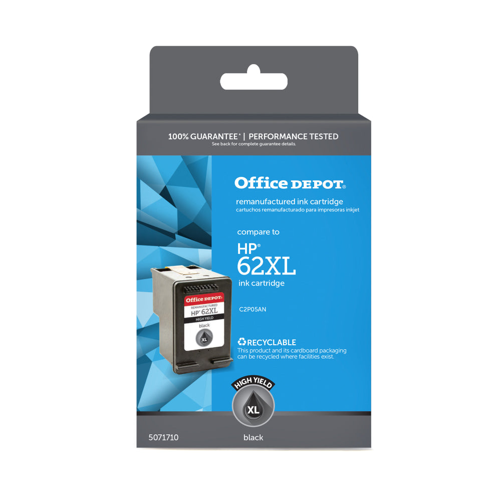 Office Depot Remanufactured Black High-Yield Ink Cartridge Replacement For HP 62XL