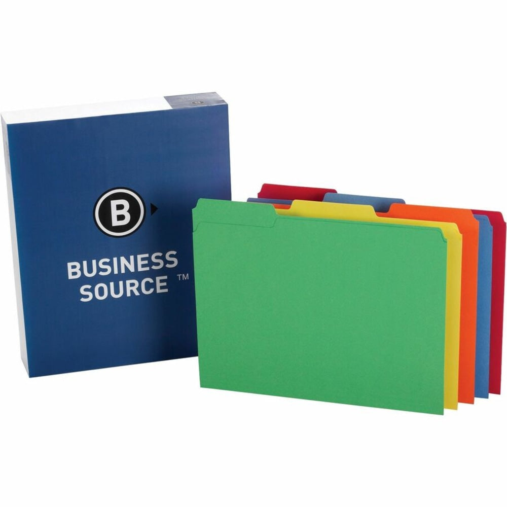 Business Source 1/3 Tab Cut Letter Top Tab File Folders - 8 1/2in x 11in - Assorted Tab Position - Assorted - 100 / Box