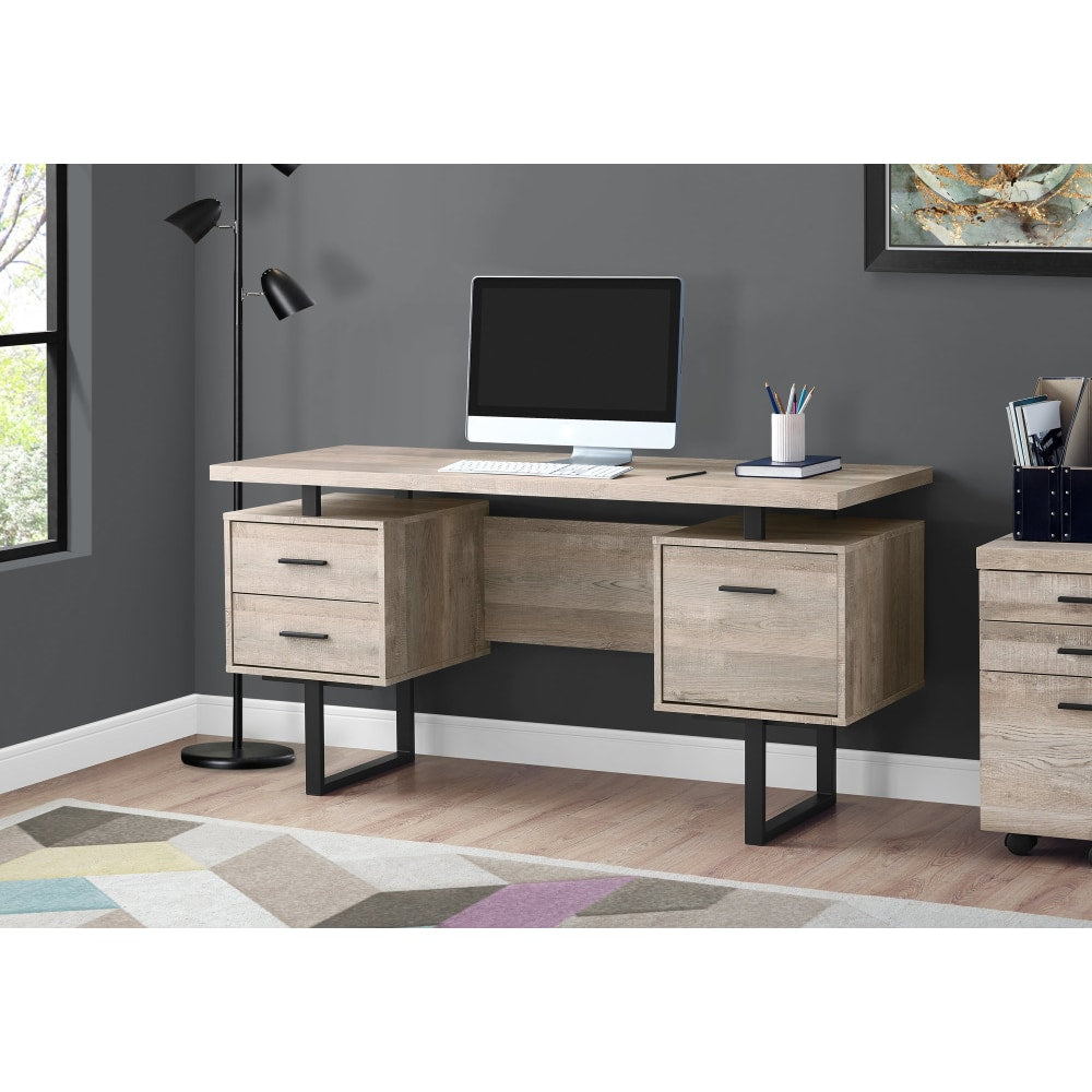 Monarch Specialties 60inW Floating-Top Computer Desk, Black/Taupe