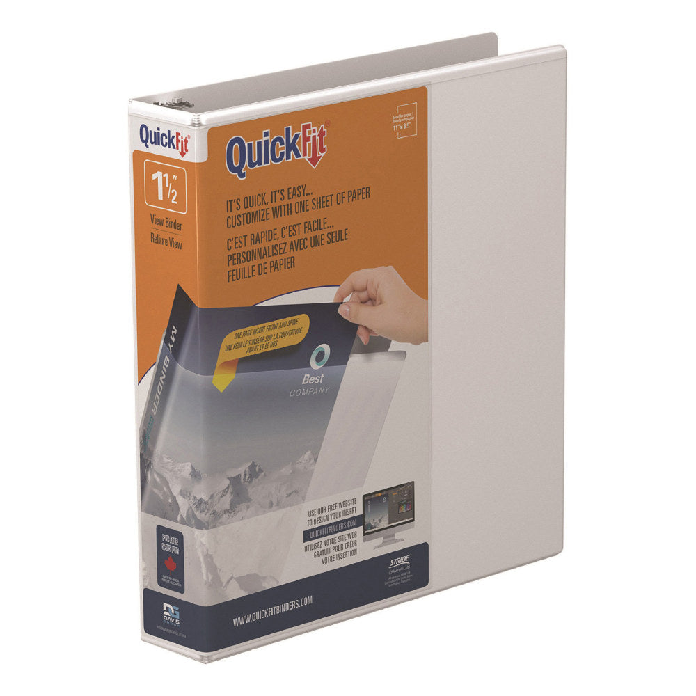 QuickFit View 3-Ring Binder, 1 1/2in Angle D-Rings, White