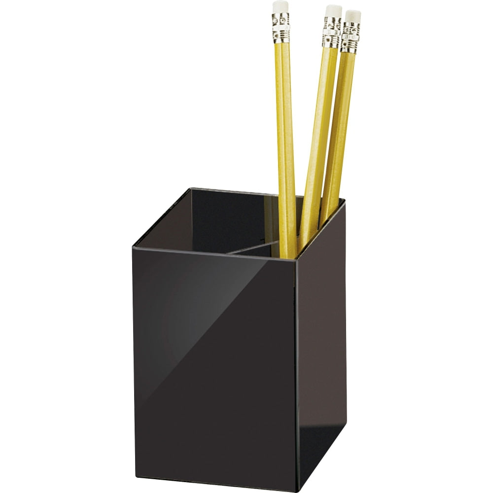 OIC 3-Compartment Pencil Cup - 4in x 2.9in x 2.9in - 1 Each - Black