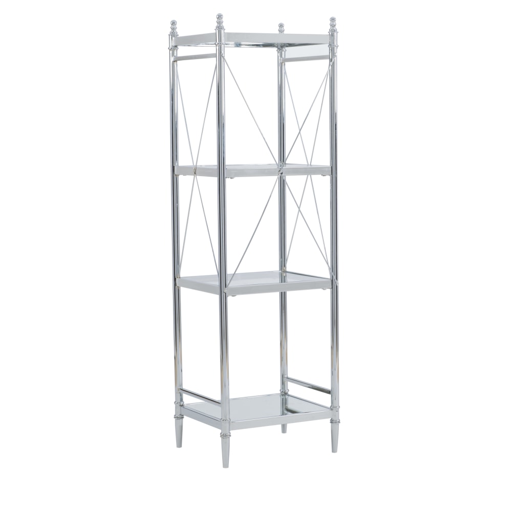 Linon Pelia 4-Tier Metal/Glass Shelf, 52-1/4inH x 16-1/8inW x 14-1/8inD, Chrome