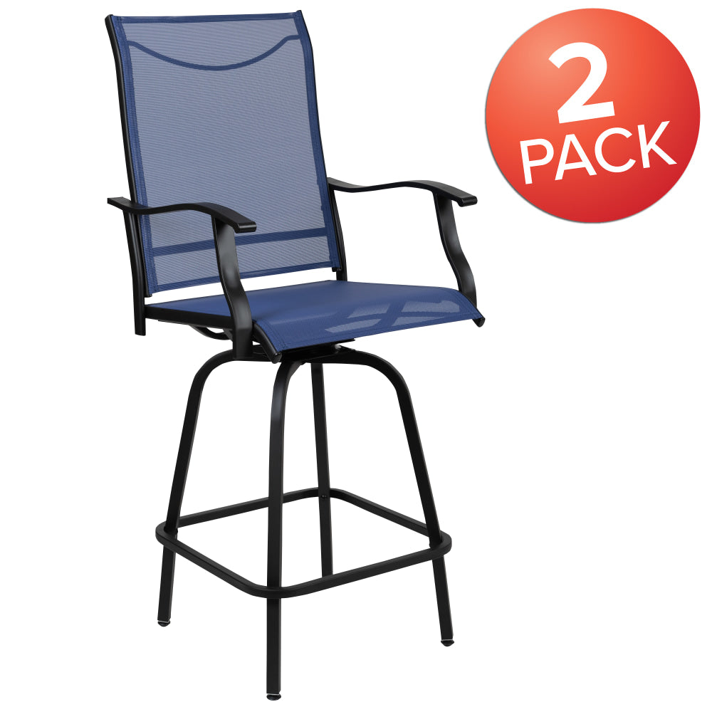 Flash Furniture Valerie Patio Bar Stools, Navy, Set Of 2 Stools