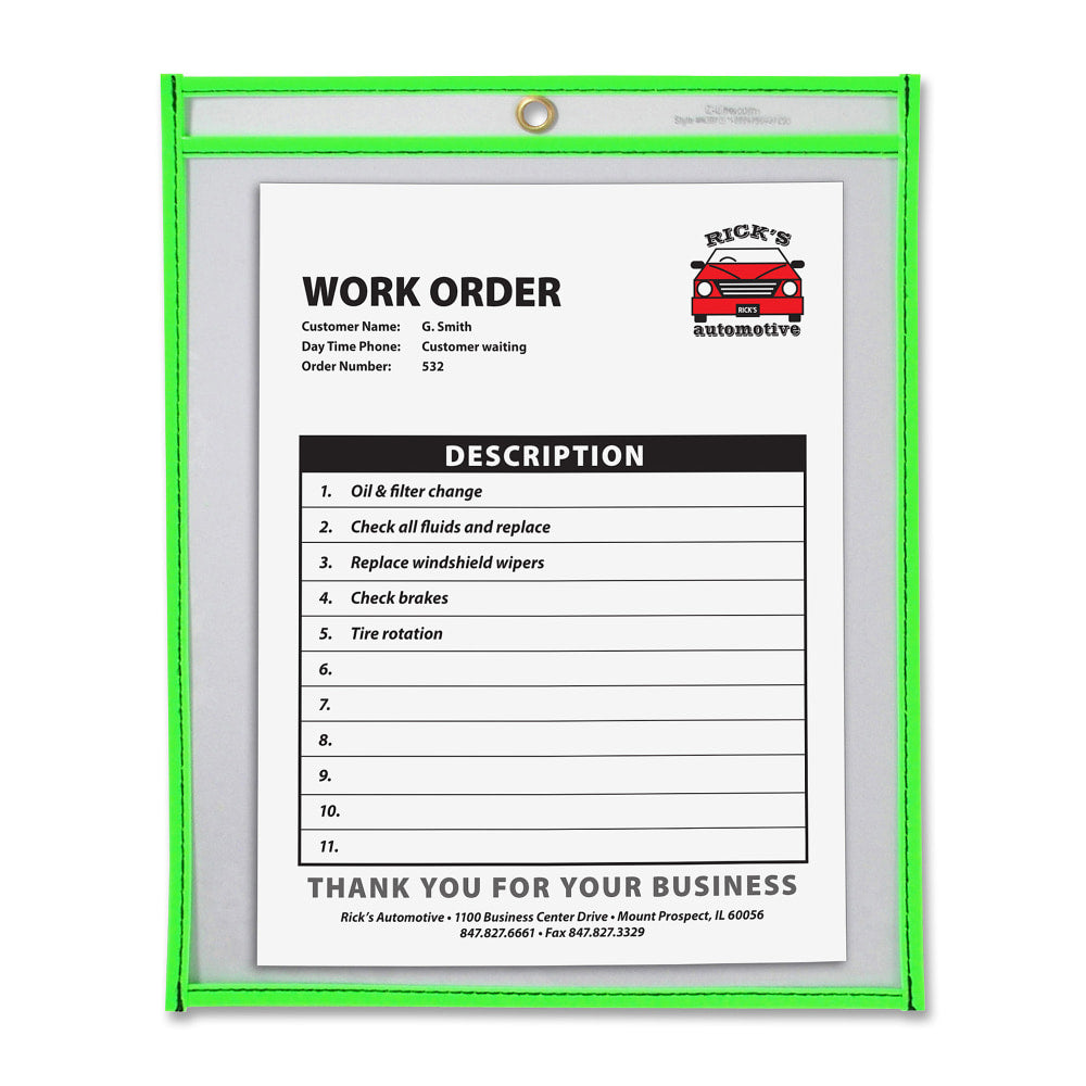 C-Line Neon Color Stitched Shop Ticket Holder, 9in x 12in, Neon Green