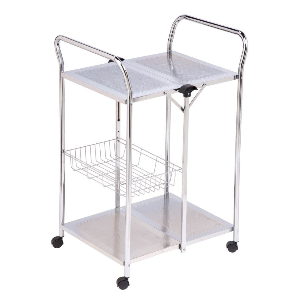 Honey-can-do CRT-01703 Folding Utility Table, Chrome - 4 Casters - Steel - 20in Length x 25.5in Width x 38.5in Height - Chrome - 1