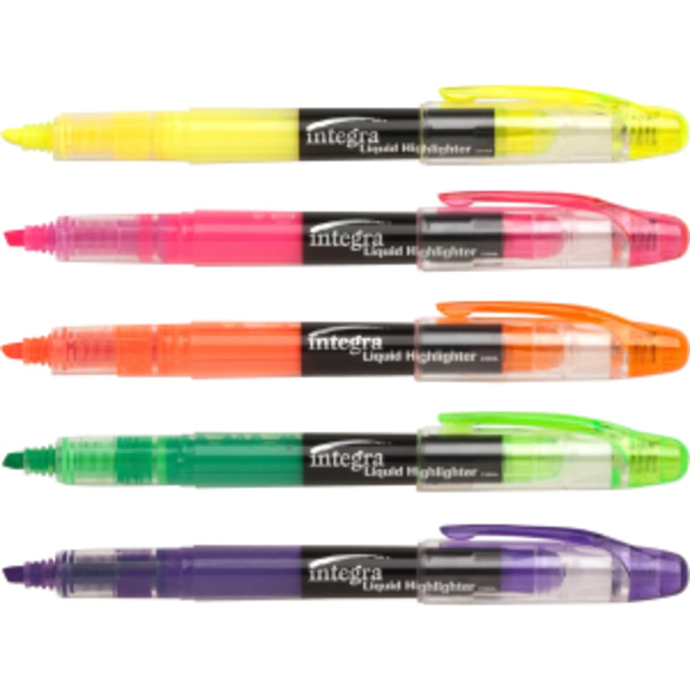 Integra Liquid Highlighters - Fine Marker Point - Chisel Marker Point Style - Assorted - 5 / Set