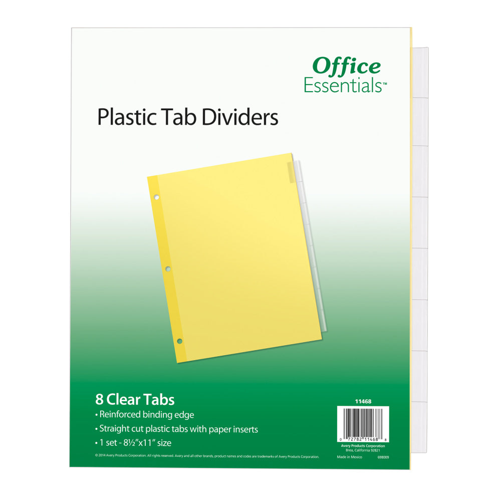 Avery Office Essentials Insertable Dividers, 8-Tab, 8 1/2in x 11in, Buff/Clear