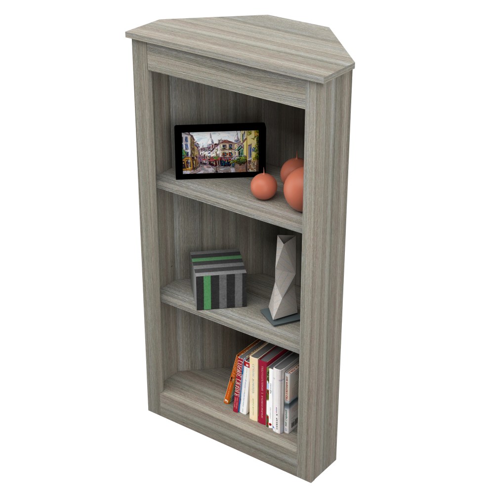 Inval America 48inH 3-Shelf Corner Bookcase, Smoke Oak