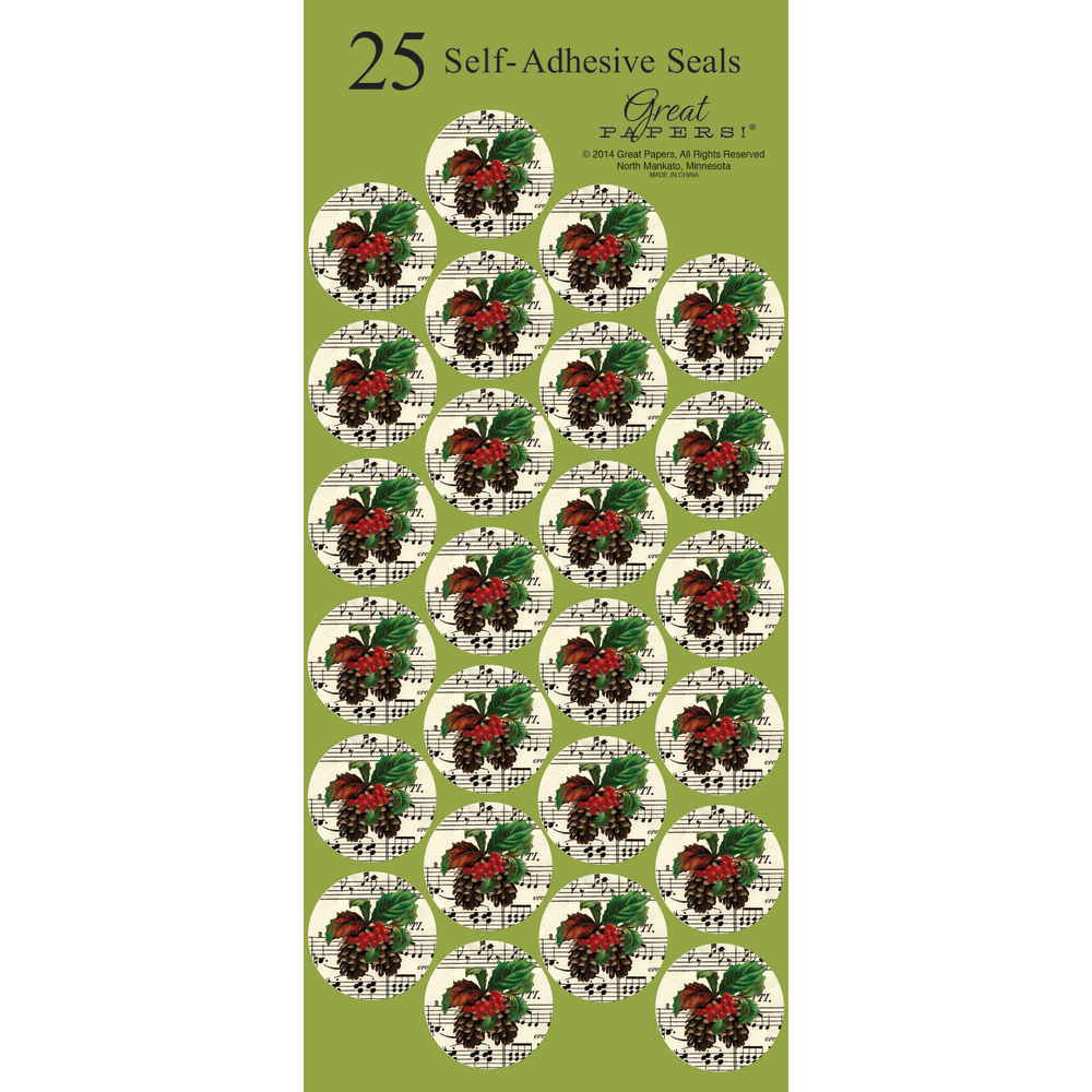 Great Papers! Holiday Seals, 1in, Brown/Green/Red, Pinecone Garland, Pack Of 50