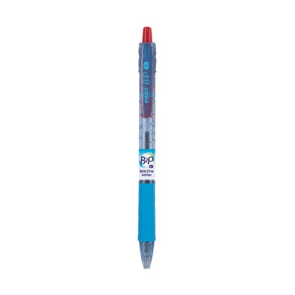 Pilot B2P Retractable Ballpoint Pens, Fine Point, 0.7 mm, 86% Recycled, Blue Barrel, Red Ink, Pack Of 12