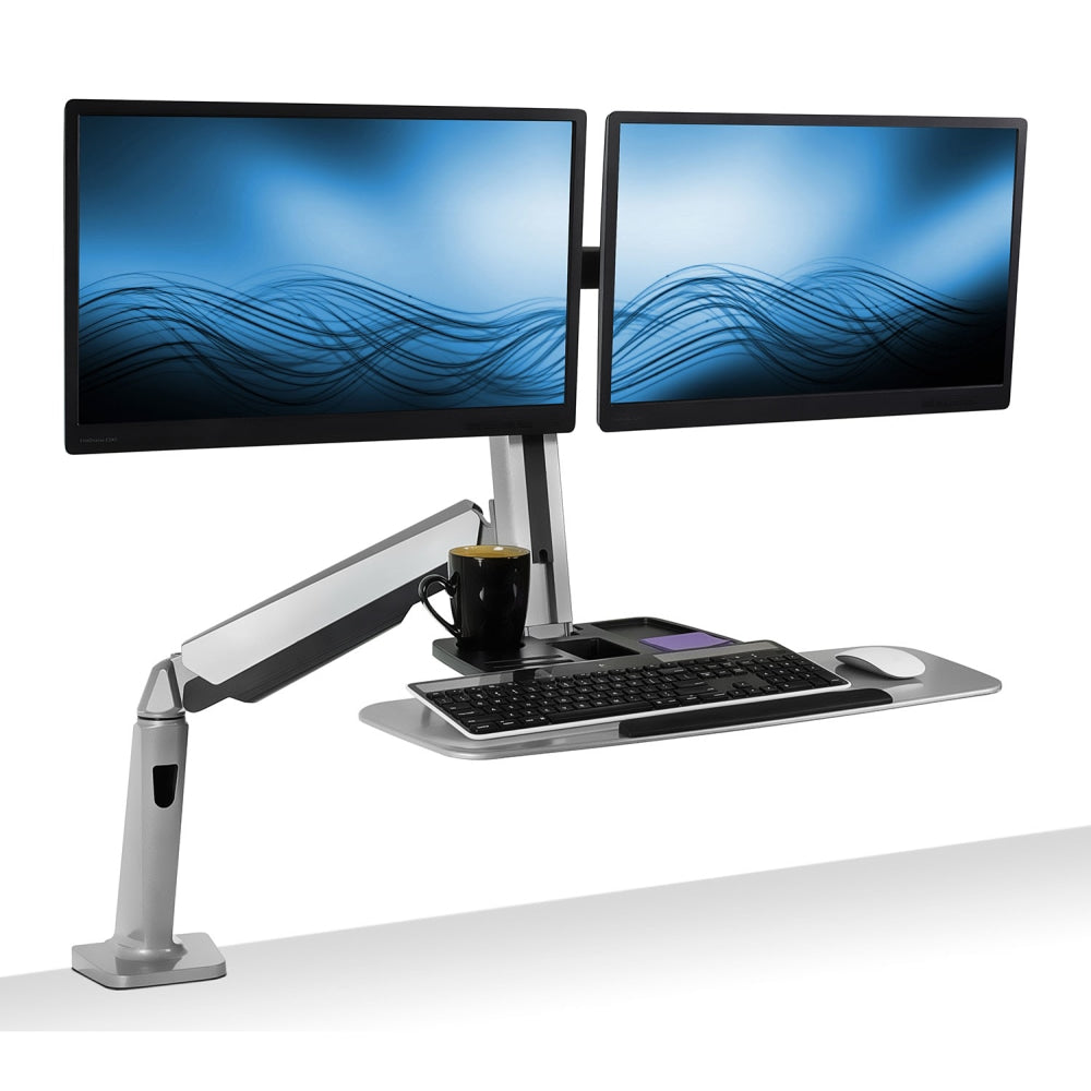 Mount-It! MI-7904 36inW Stand-Up Workstation With Dual-Monitor Mount, Silver