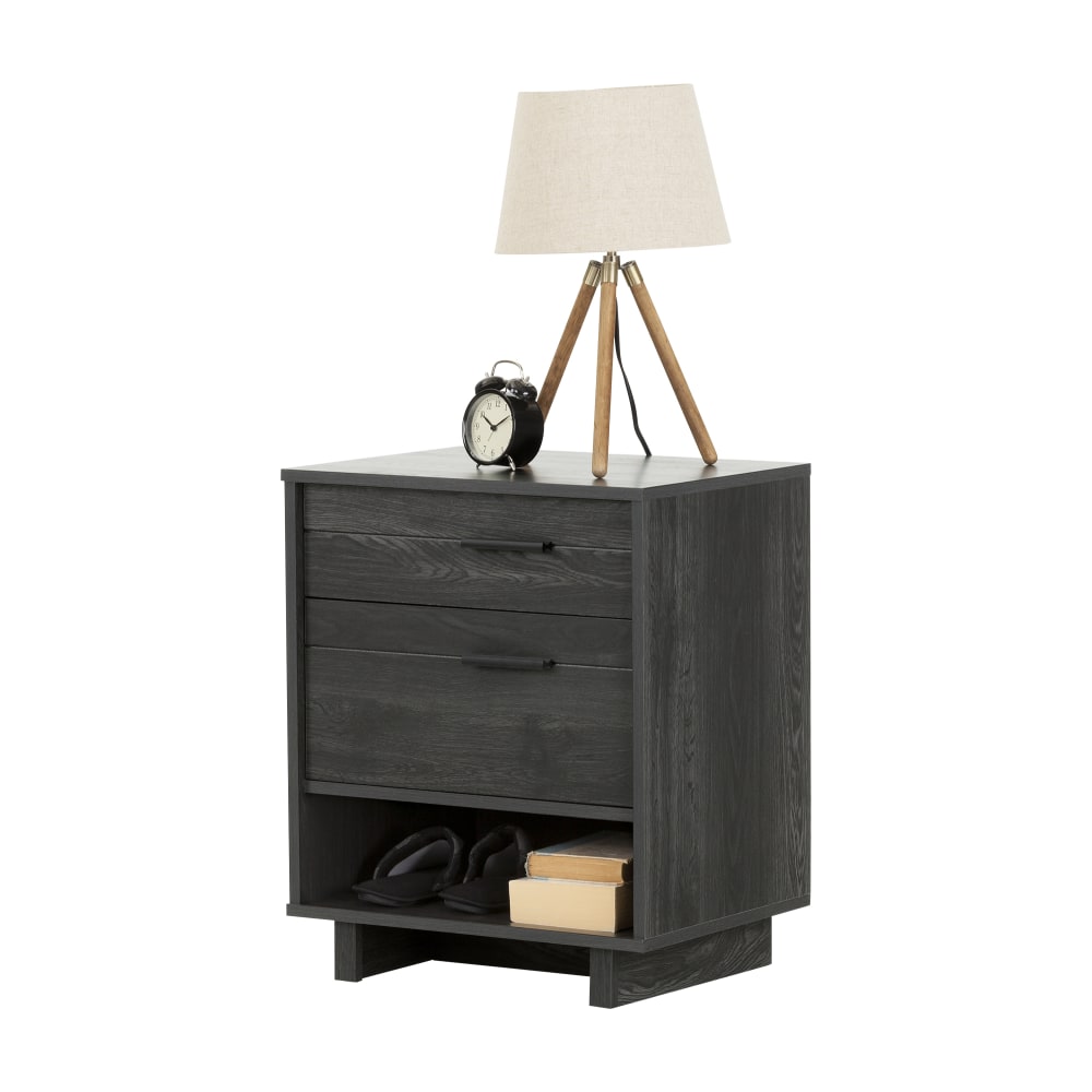 South Shore Fynn Nightstand With Cord Catcher, 24-3/4inH x 22-1/4inW x 16-1/2inD, Gray Oak