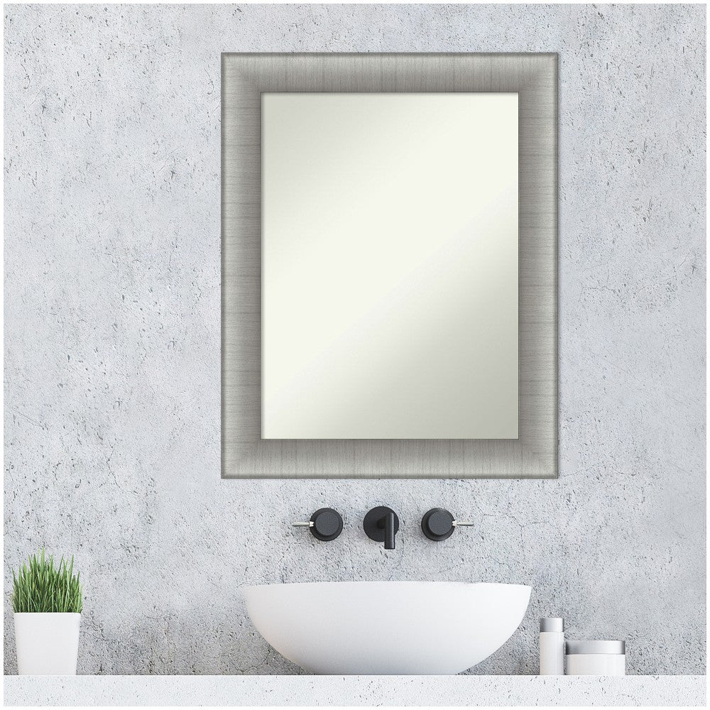 Amanti Art Non-Beveled Rectangle Framed Bathroom Wall Mirror, 28-3/4in x 22-3/4in, Elegant Brushed Pewter