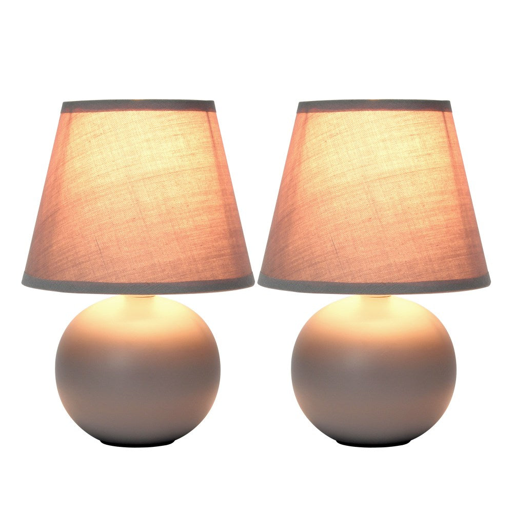 Simple Designs Mini Globe Ceramic Table Lamps, 8-11/16inH, Gray, Pack Of 2