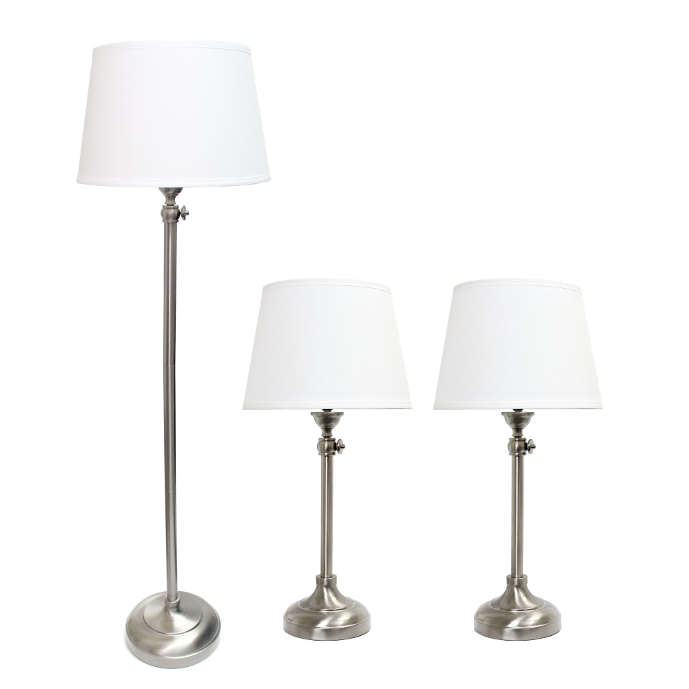 Lalia Home Manhattan Extendable Metal Lamp Set, White/Brushed Nickel, Set Of 3 Lamps