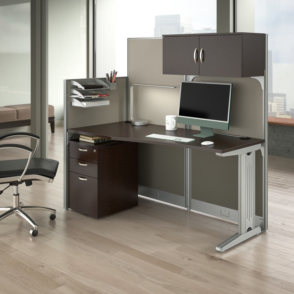 Bush Business Furniture Office In An Hour Straight Workstation With Storage & Accessory Kit, 63inH x 64-1/2inW x D, Mocha Cherry Finish, Standard Delivery