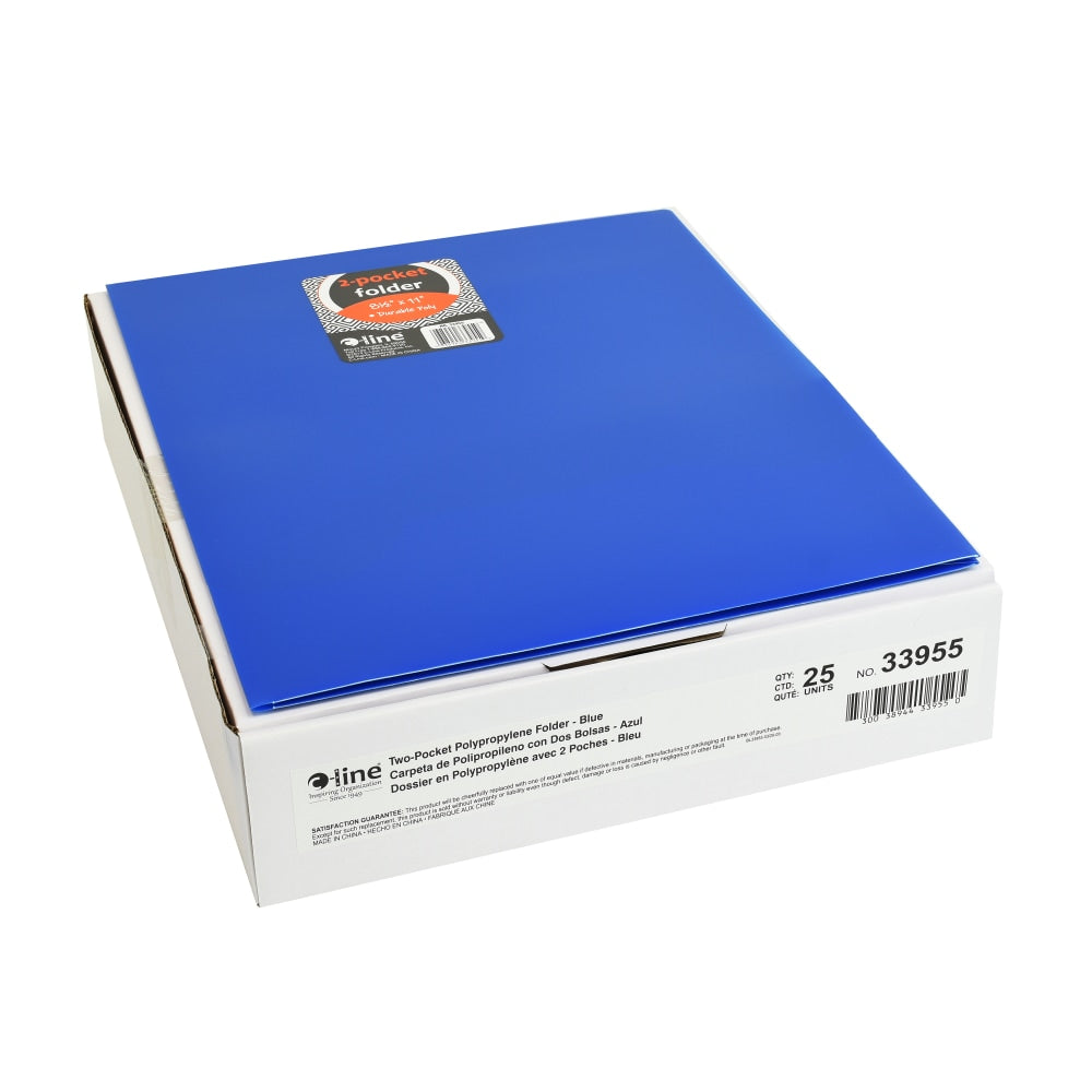 C-Line 2-Pocket 3-Hole Punch Poly Folders, 8-1/2in x 11in, Blue, Pack Of 25 Folders