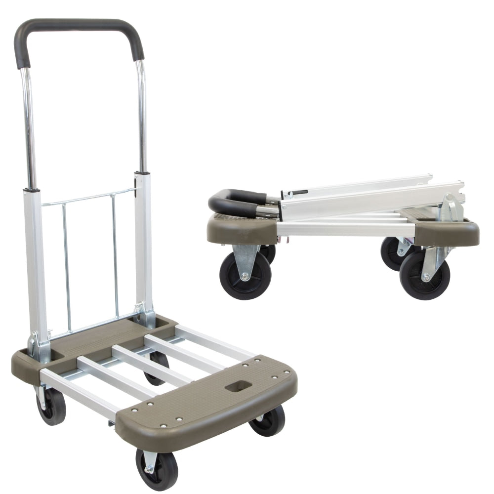 Mount-It! MI-950 Aluminum Heavy-Duty Folding Platform Hand Truck With Expandable Base, 35inH x 17-1/2inW x 29inD, Gray/Silver/Black