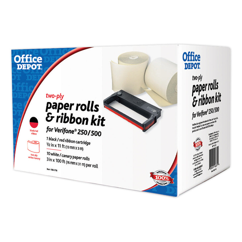 Office Depot Brand Verifone Kit For 250/500 Models, 3in x 100ft, Pack Of 10 Rolls & 1 Ribbon